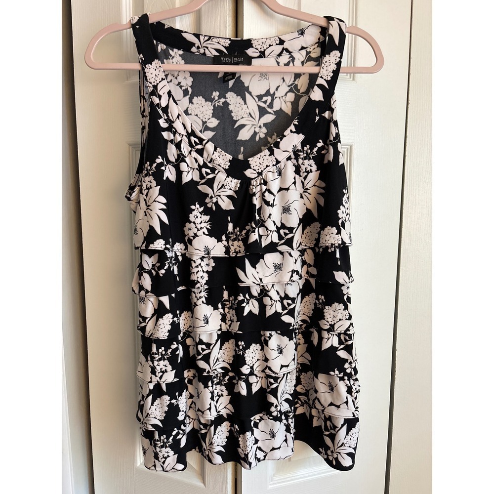 White House Black Market Floral Tiered Tank Top L Stretch V-Neck - Picture 7 of 7